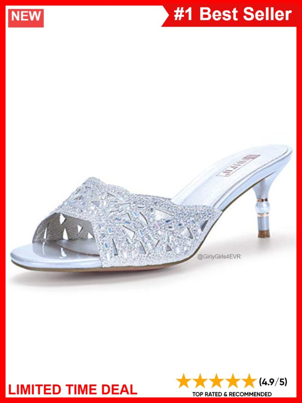 IDIFU Women's Kitten Heel Peep Toe Slide Mule Sandals Pearl Heel Dress Shoes